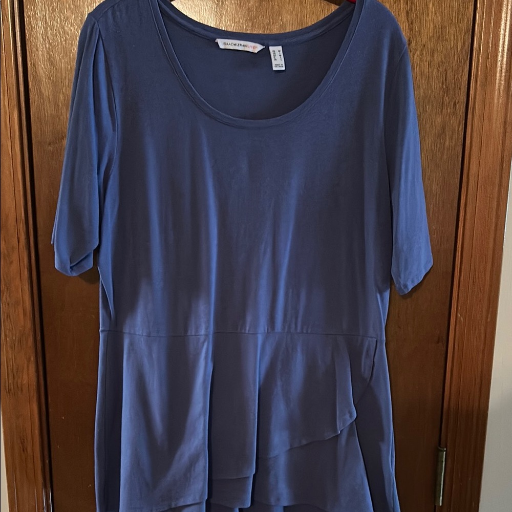 Isaac Mizrahi Blue Asymmetrical Blouse Relaxed Fit